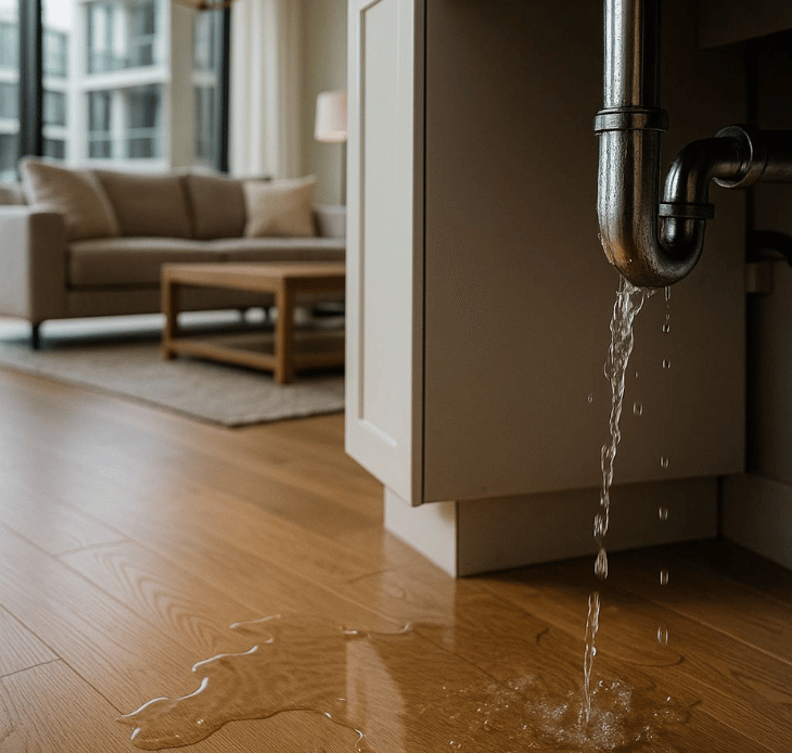 Conduite d’eau extérieure présentant une fuite importante au niveau d’un robinet.