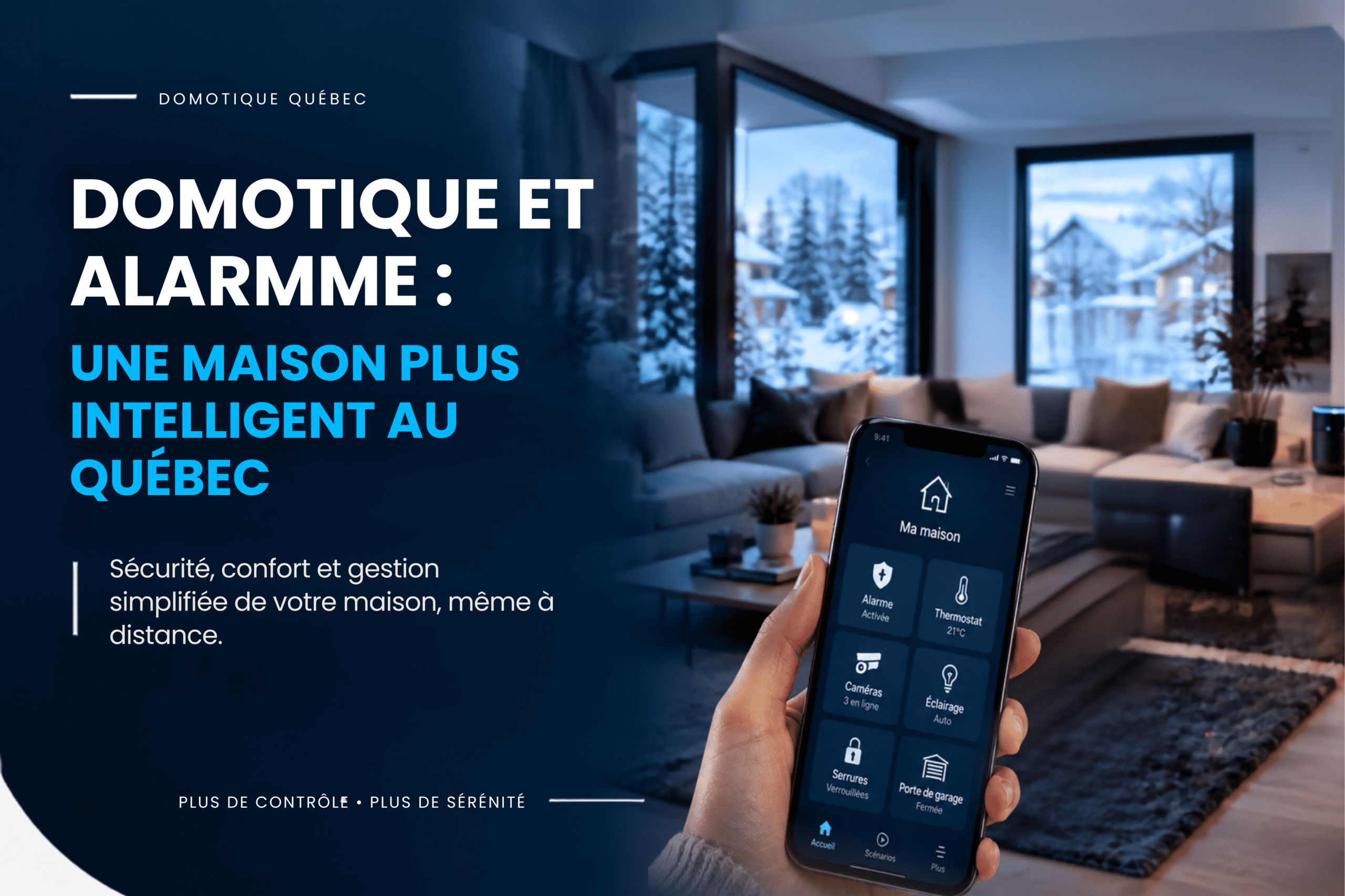 Domotique et alarme au Québec : application mobile de maison connectée avec alarme, caméras, thermostat et serrures