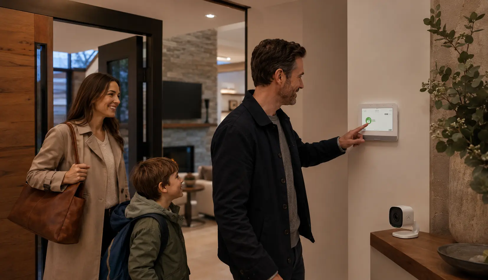 Famille utilisant le panneau Qolsys IQ Panel 4