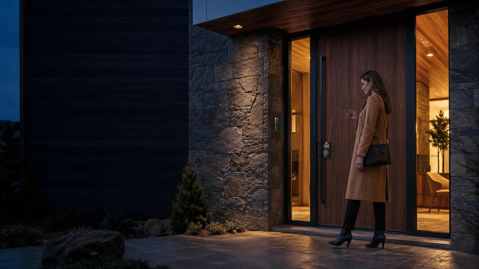 Illustrative home entrance with smart security devices