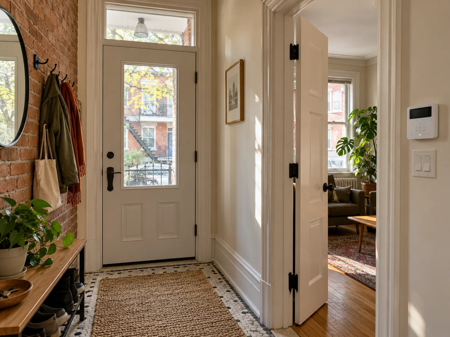 Entrée intérieure d’un logement dans un plex montréalais, illustration