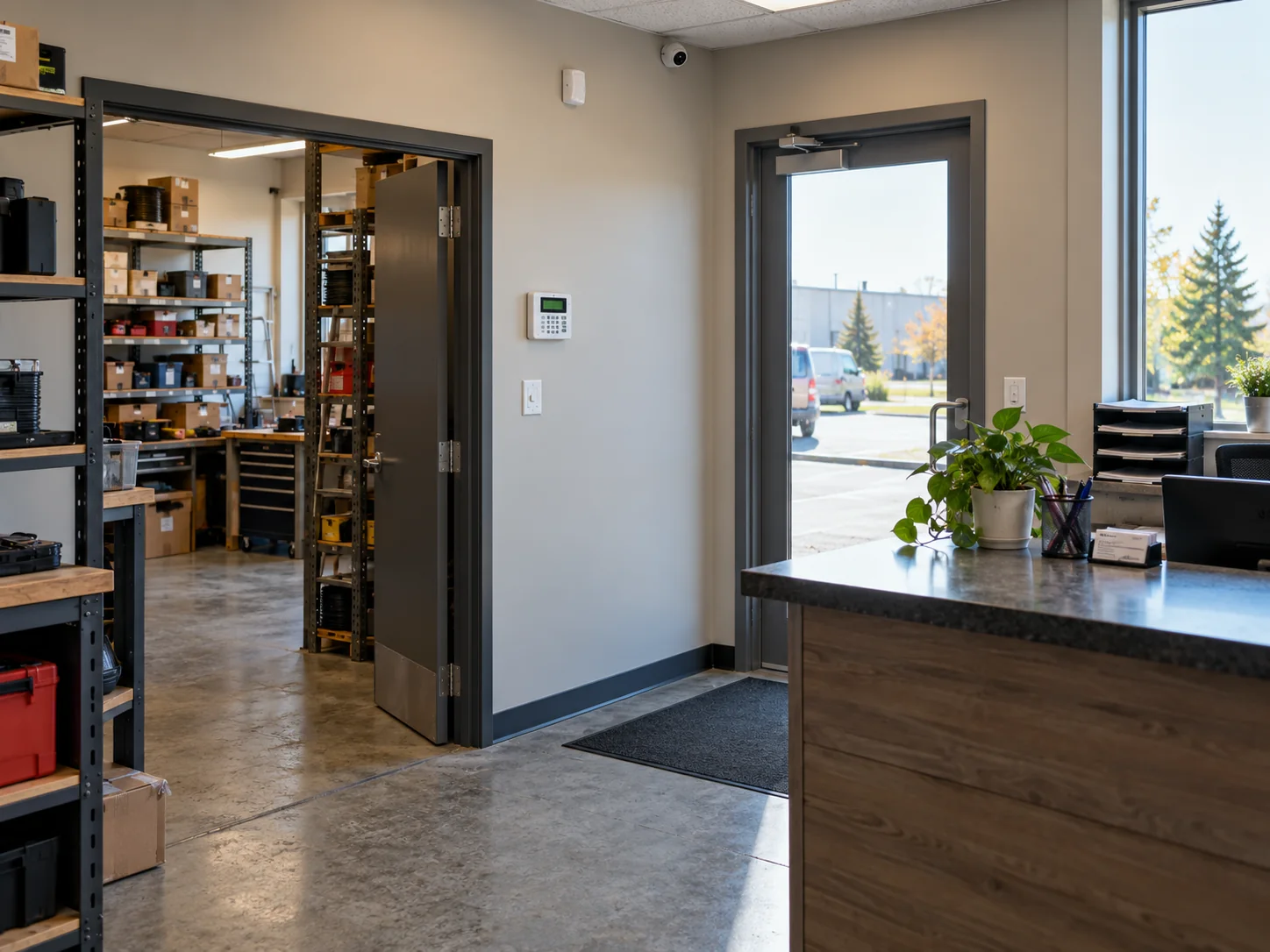 Illustration of a small business with receiving door and storage area