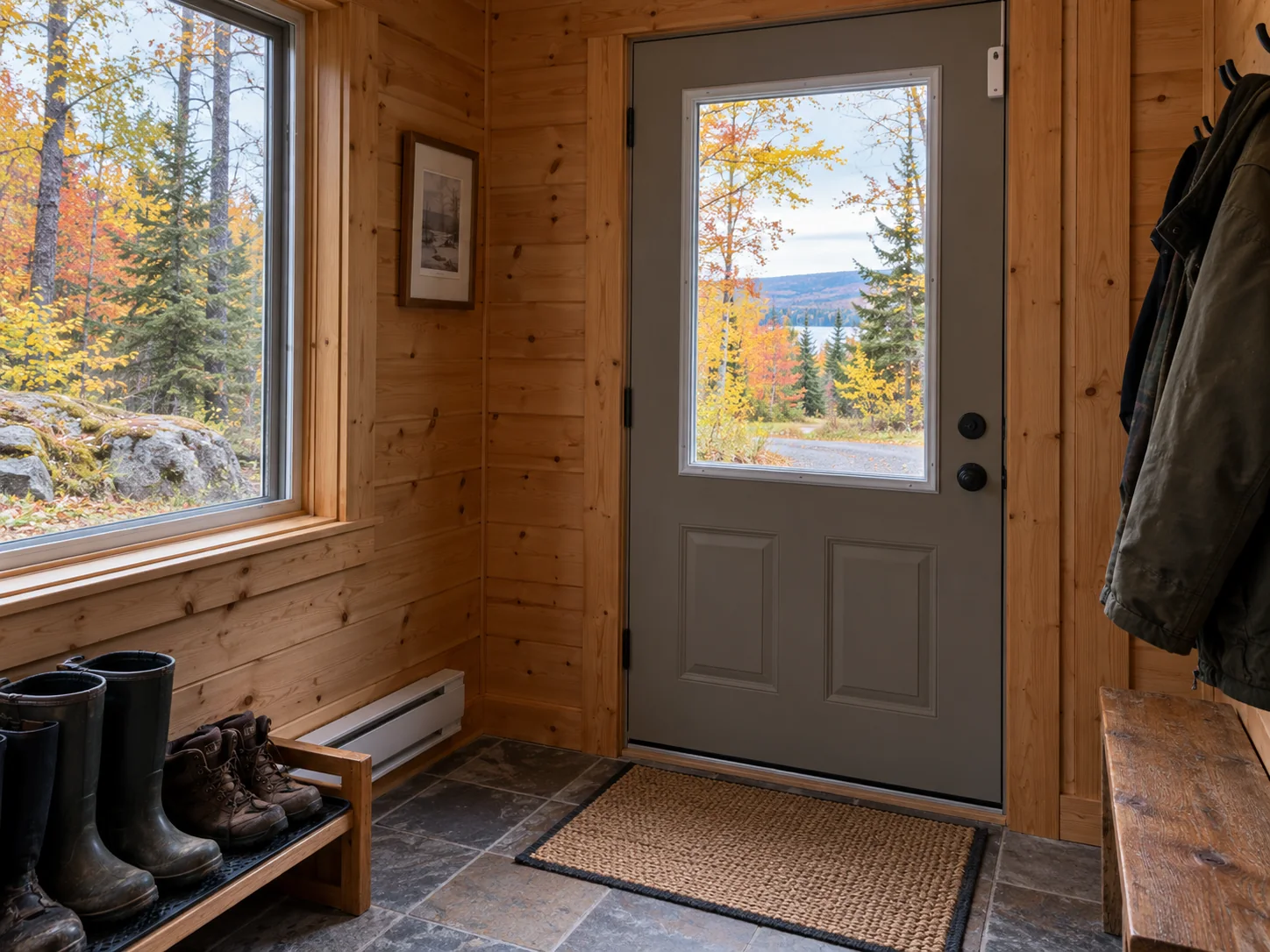 Illustration of a secondary residence entrance with doors to assess